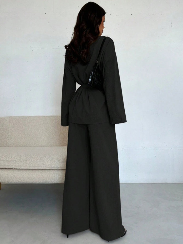 2PCS 1960s Solid Lace-Up Blazer & Pants Set - vintage fashion, retro style
