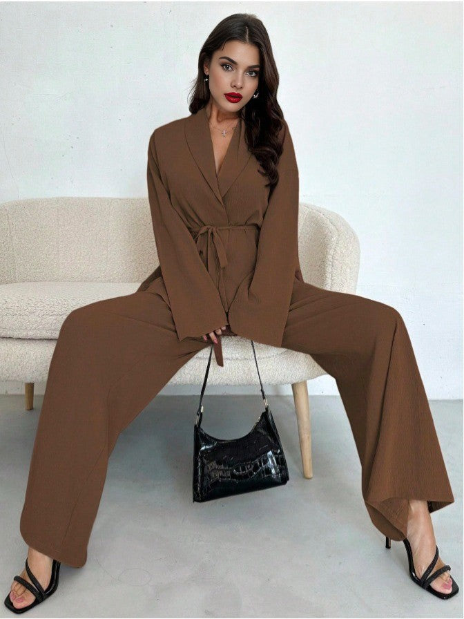 2PCS 1960s Solid Lace-Up Blazer & Pants Set - vintage fashion, retro style