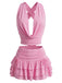 2PCS 1960s Solid Ruffled Crop Cowl Top & Mini Skirt: beautiful vintage skirt, retro style, swing skirt with timeless appeal