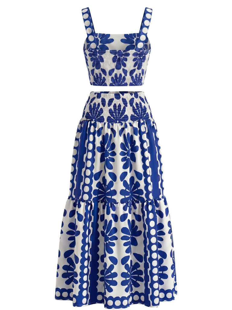 1940s Print Spaghetti Strap Skirt Set 4