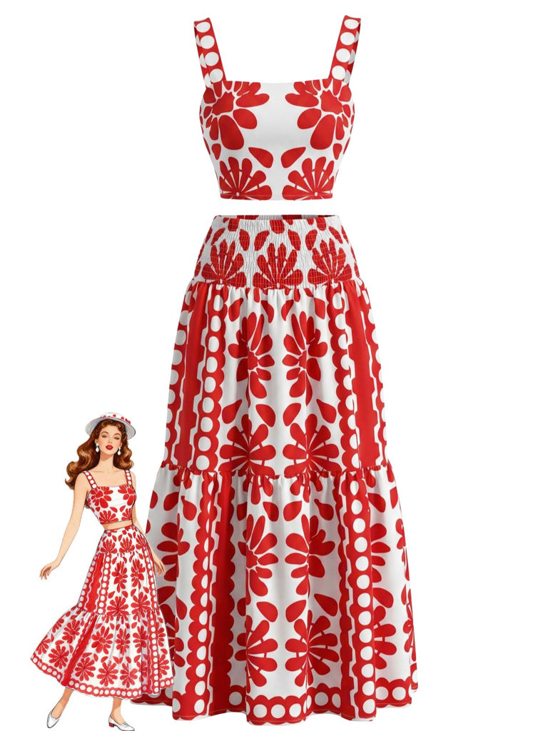 1940s Print Spaghetti Strap Skirt Set 6