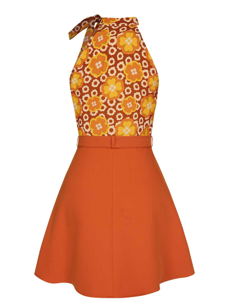 2PCS 1960s Tie Neck Floral Top & Button Solid Skirt — 1960s jazz-age spirit for her morning coffee