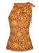 She pairs this 2PCS 1960s Tie Neck Floral Top & Button Solid Skirt with confidence and 1960s charm