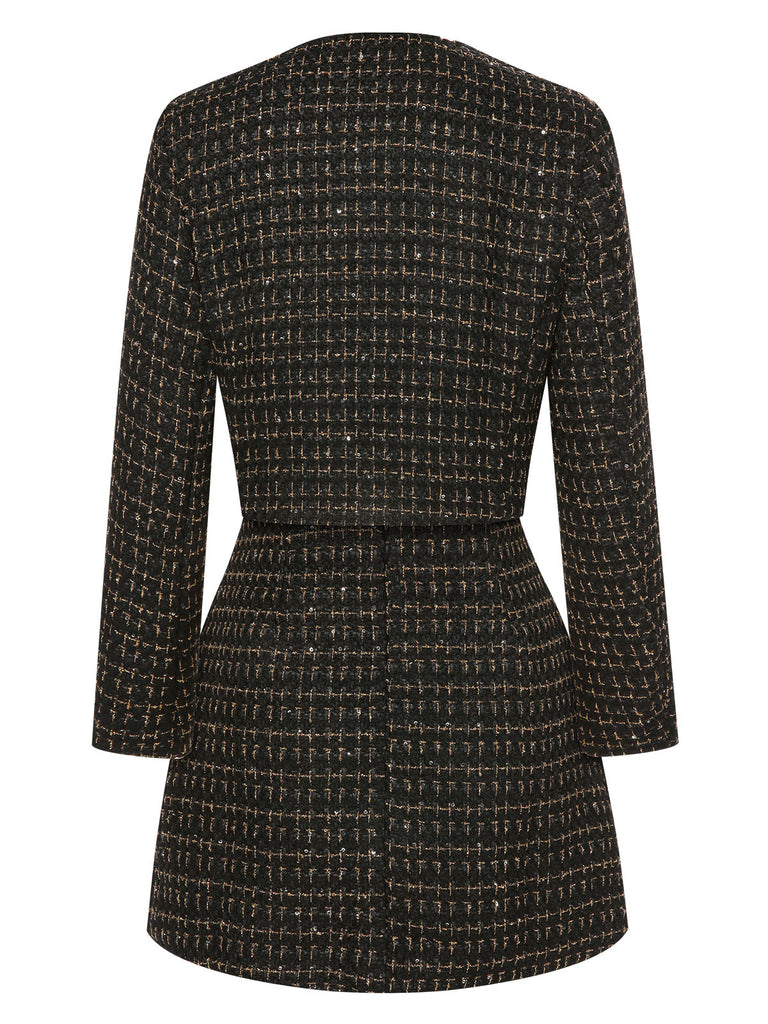 2PCS 1960s Tweed Cropped Coat & A-Line Skirt — 1960s sophistication that wraps her in quiet power