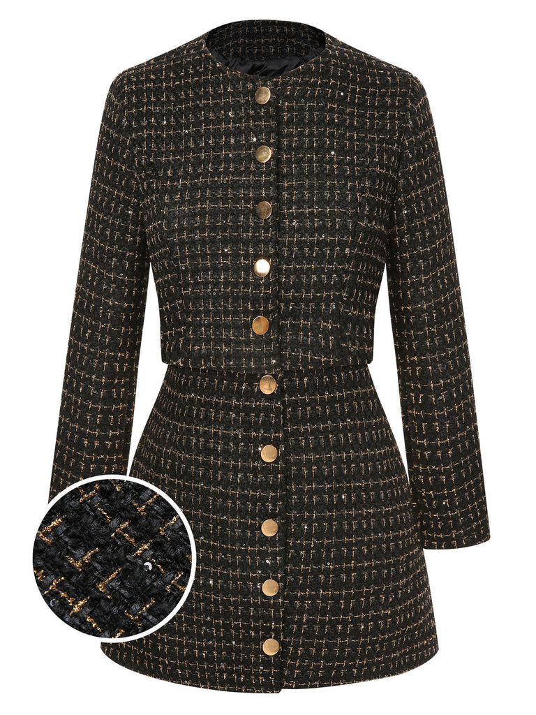 2PCS 1960s Tweed Cropped Coat & A-Line Skirt: 1960s tailoring for the woman who leads