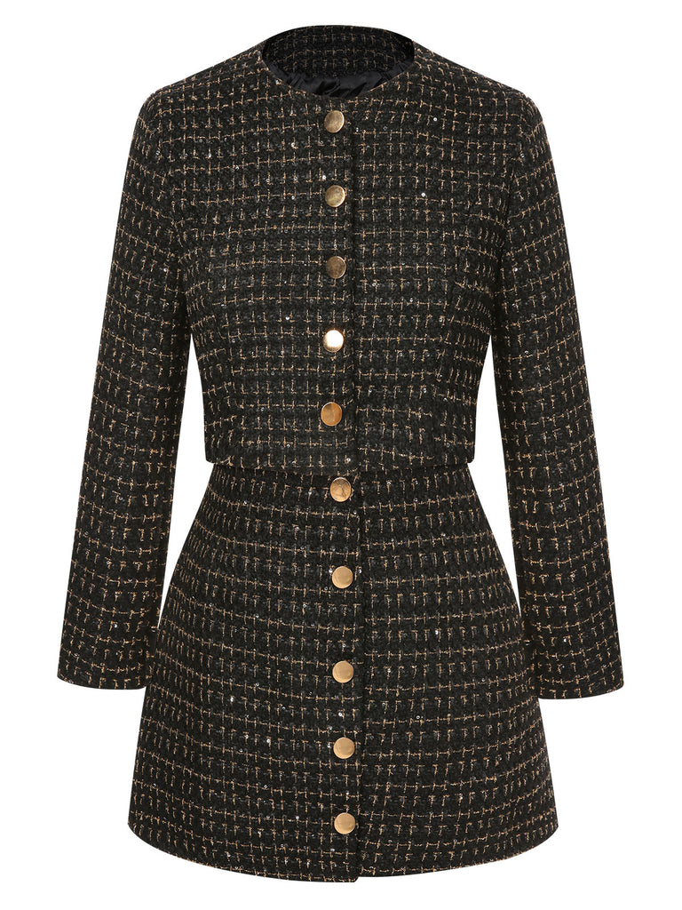 This 2PCS 1960s Tweed Cropped Coat & A-Line Skirt is her armor of 1960s elegance