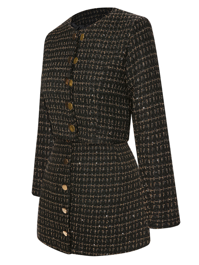2PCS 1960s Tweed Cropped Coat & A-Line Skirt — 1960s style that speaks before she does