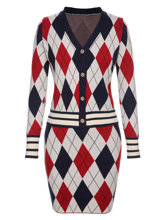 She sways in this 2PCS 1960s V-Neck Plaids Knitted Cardigan & Skirt and it's pure 1960s magic