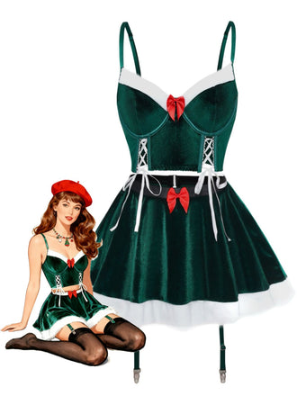2PCS 1970 Christmas Velvet Top & Skirt Set - vintage skirt, retro style