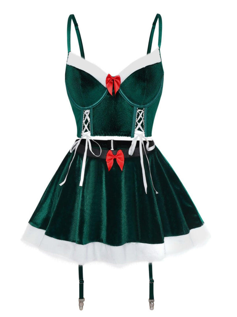 2PCS 1970 Christmas Velvet Top & Skirt Set - vintage skirt, retro style