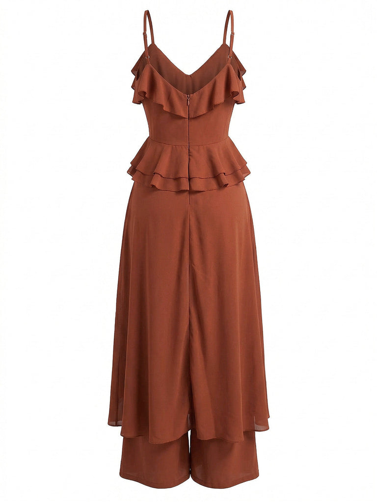 Brown 1970s Lace Cutout Pants Set 3