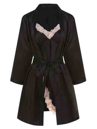 She slips into this 2PCS 1970s Lace Suspender Nightdress & Robe and suddenly it's a 1970s daydream