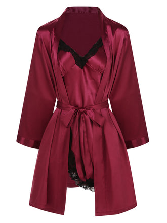 She slips into this 2PCS 1970s Lace Suspender Nightdress & Robe and suddenly it's a 1970s daydream