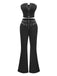 2PCS 1970s Strapless Metal Buckle Punk Top & Pants - vintage fashion, retro style