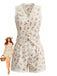 2PCS Beige 1940s Ditsy Floral Lace Patchwork Top & Shorts, vintage top, retro blouse - perfect for women who love vintage and retro fashion