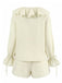 2PCS Beige 1940s Ruffle Lace-up Cardigan & Shorts Set | vintage fashion, retro style, classic elegance - perfect for retro fashion enthusiasts