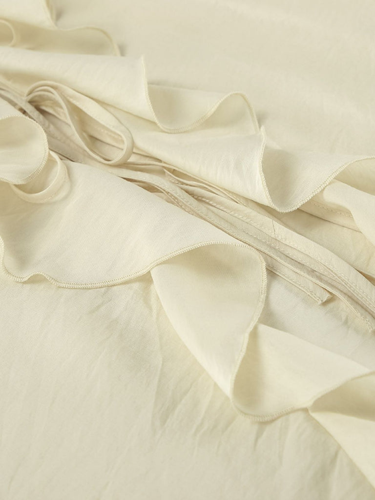 2PCS Beige 1940s Ruffle Lace-up Cardigan & Shorts Set - vintage fashion, retro style, classic elegance for vintage lovers
