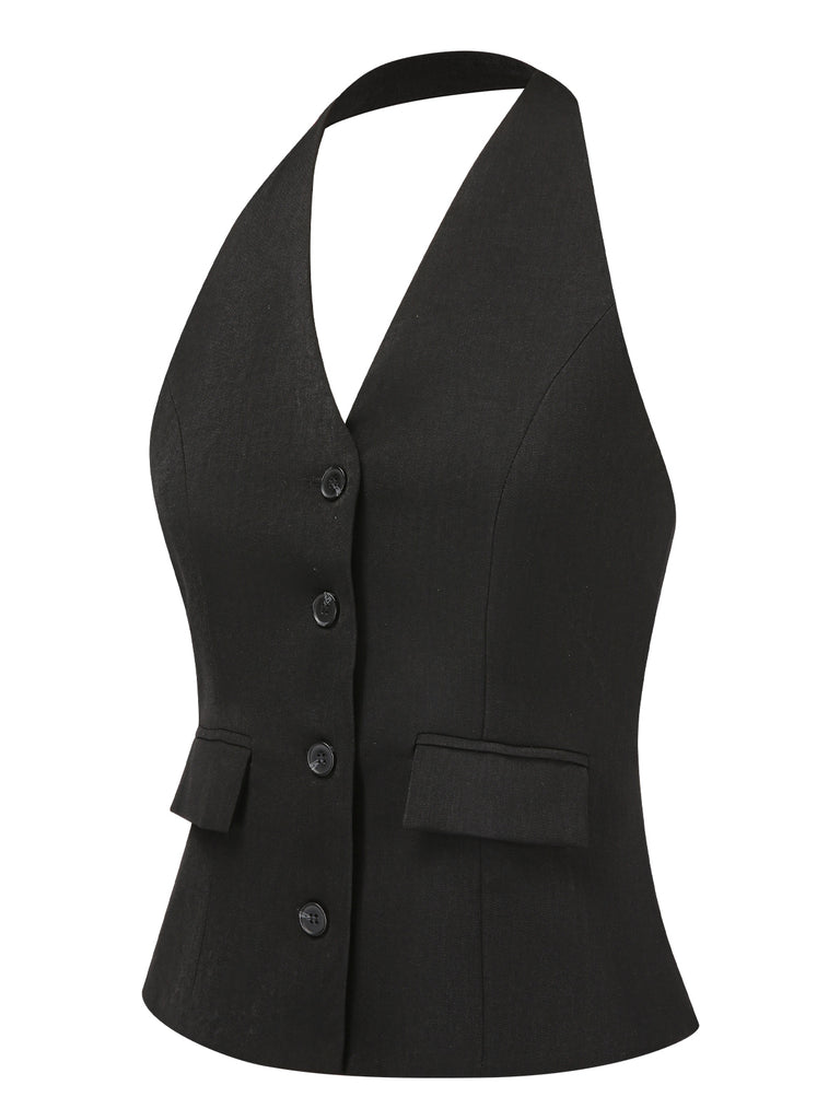 She pairs this 2PCS Black 1930s Halter Vest Top & Wide Leg Pants with confidence and 1930s charm