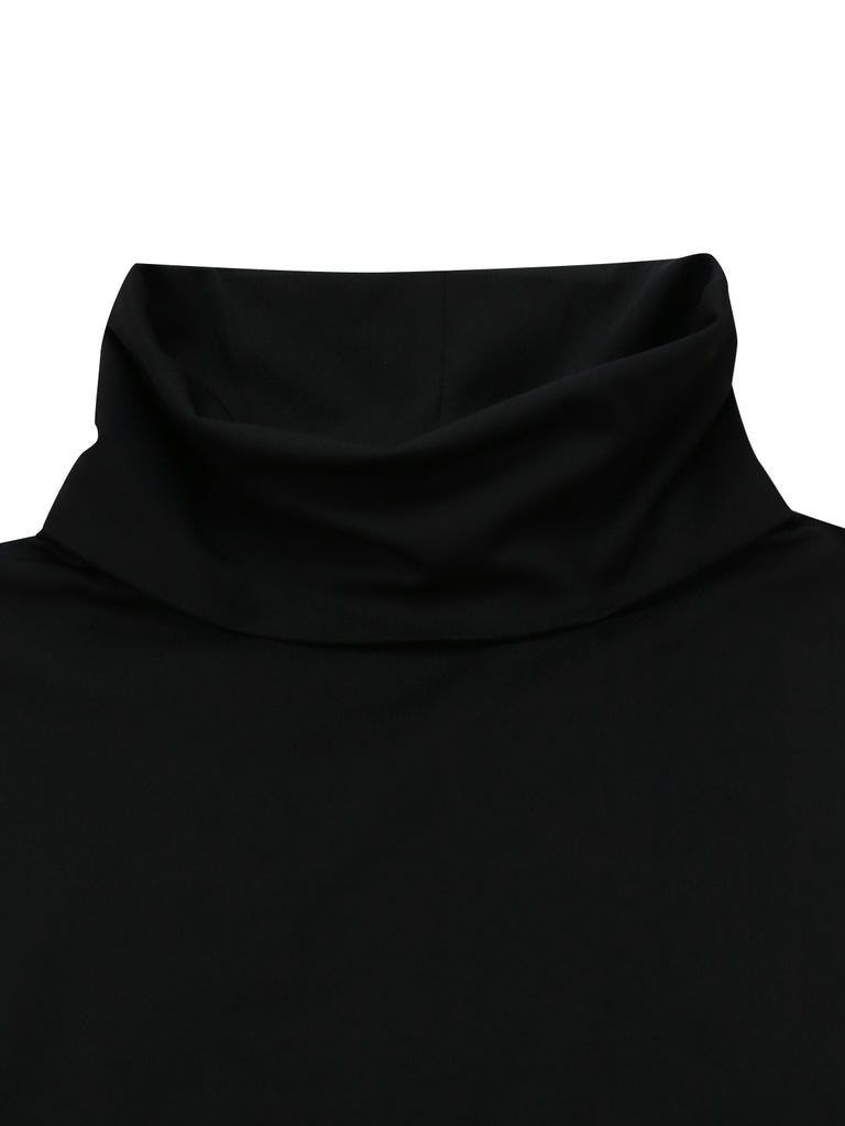 2PCS Black 1930s Turtleneck Top & Floral Skirt - vintage skirt, retro style, classic black