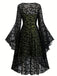 2PCS Black 1940s Bat Mesh Outwear & Green Dress - vintage dress, retro fashion, classic black