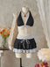 2PCS Black 1940s Polka Dot Halter Bikini Set & Cover-Up - vintage swimsuit, pin-up swimwear for vintage lovers