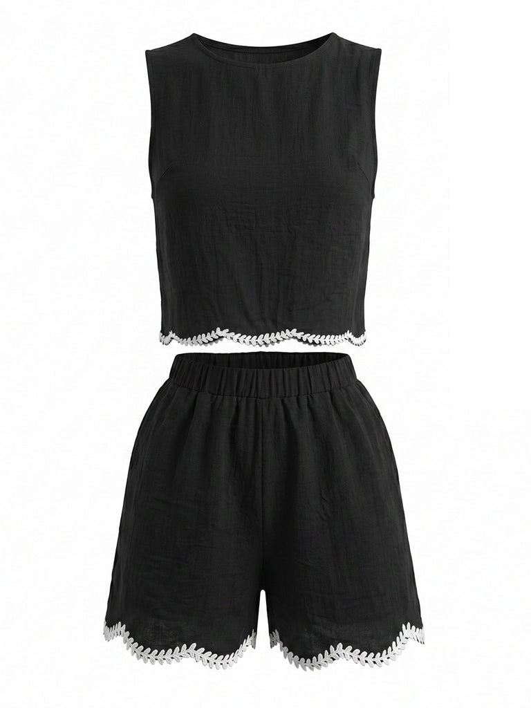 Black 1950s Round Neck Shorts Set, vintage fashion, retro style - perfect for women who love vintage and retro fashion