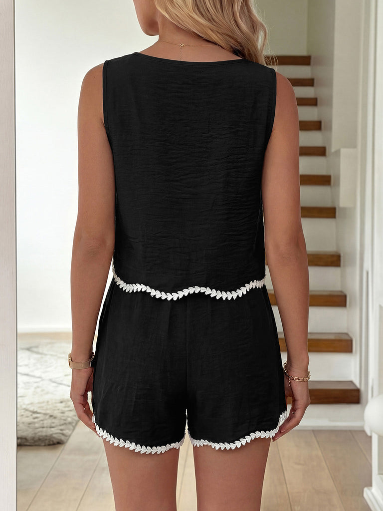 Black 1950s Round Neck Shorts Set, vintage fashion, retro style - perfect for women who love vintage and retro fashion