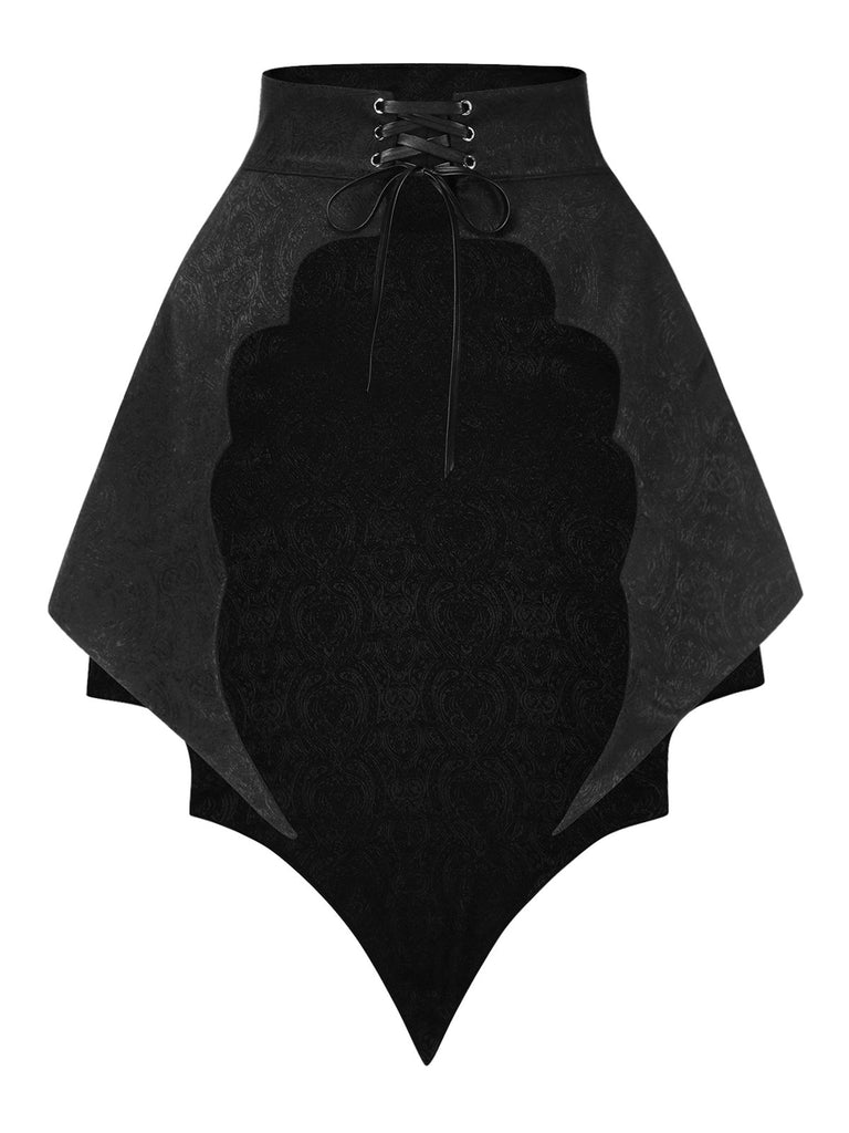2PCS Black 1950s Gothic Bat Romper & High-Low Cover-Up, vintage romper, retro jumpsuit - perfect for women who love vintage and retro fashion