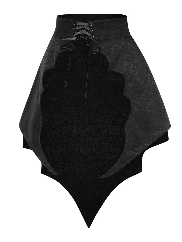 2PCS Black 1950s Gothic Bat Romper & High-Low Cover-Up, vintage romper, retro jumpsuit - perfect for women who love vintage and retro fashion