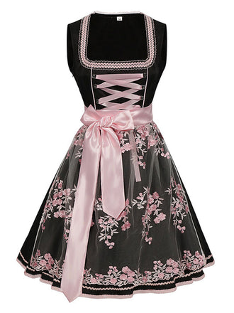 She slips into this 2PCS Black 1950s Oktoberfest Dress With Embroidered Apron and suddenly it's a 1950s daydream