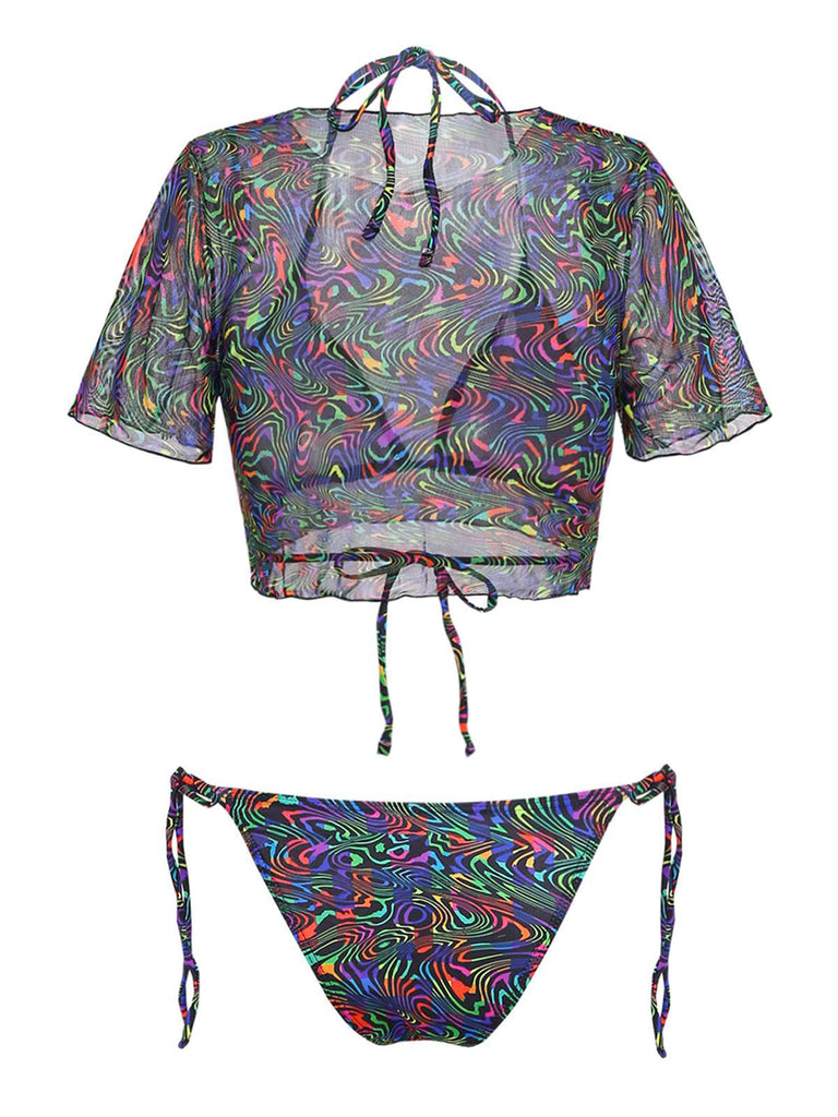 2PCS-Black-1960s-Camo-Bikini-Set-Mesh-Crop-Cover-Up, vintage, retro, swimwear