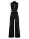 She walks in these 2PCS Black 1960s Lapel Sleeveless Vest & Pants and the world follows