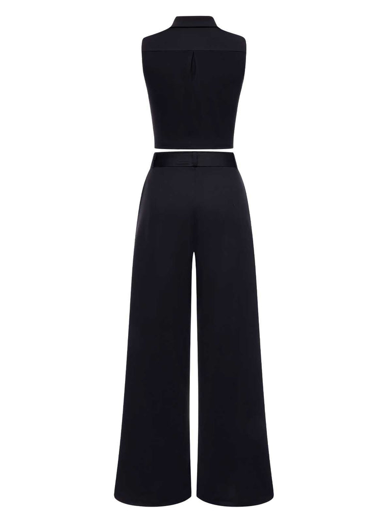 These 2PCS Black 1960s Lapel Sleeveless Vest & Pants carry 1960s ambition in every seam
