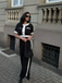 2PCS Black 1960s Solid Buttoned Top & Pants - vintage fashion, retro style, classic black