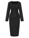 She pairs this 2PCS Black 1960s Solid Square Neck Top & Back-Slit Skirt with confidence and 1960s charm