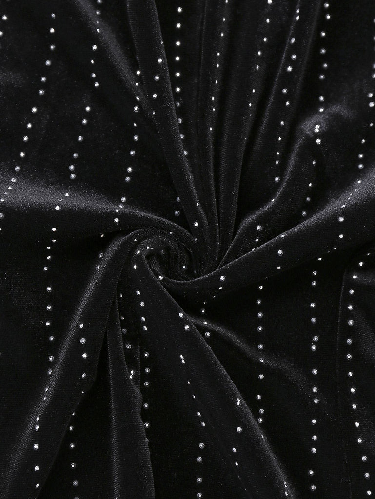 2PCS Black 1960s Velvet Sequin Blazer & Pants Set - vintage fashion, retro style, classic black