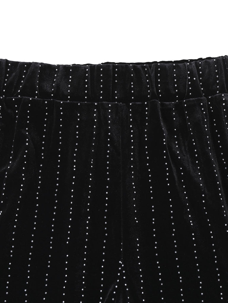 2PCS Black 1960s Velvet Sequin Blazer & Pants Set - vintage fashion, retro style, classic black