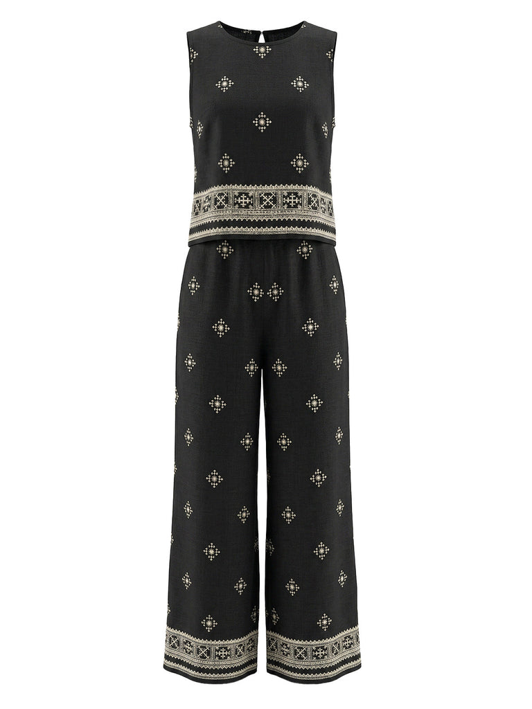 Black 1930s Round Neck Pants Set, vintage fashion, retro style - perfect for women who love vintage and retro fashion