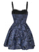 Blue 1980s Gothic Steampunk Floral Print Lace Patchwork Bubble Dress, vintage dress, retro fashion, floral print, lace detail - perfect for women who love vintage and retro fashion