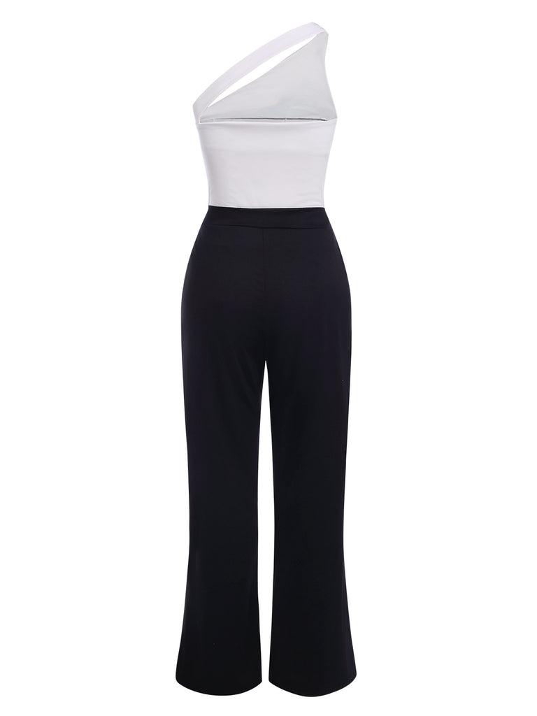 2PCS Black & White 1950s One-Shoulder Top & Pants, vintage top, retro blouse - perfect for women who love vintage and retro fashion