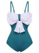 2PCS Blue 1930s Bow Strap Swimsuit & Skirt, vintage skirt, retro style - perfect for women who love vintage and retro fashion