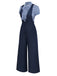 Side profile of a navy blue high-waisted wide-leg jumpsuit showing the sleek silhouette and tailored fit.