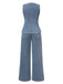 These 2PCS Blue 1940s Sleeveless Vest & Wide-Leg Denim Jeans carry 1940s ambition in every seam