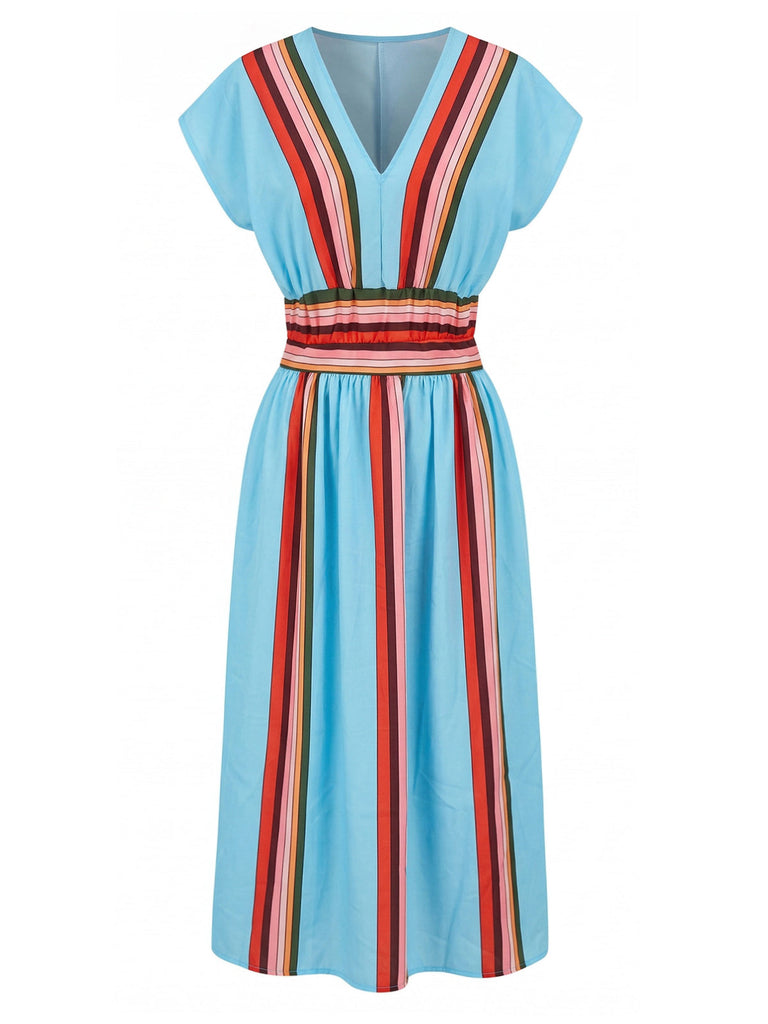2PCS Blue 1940s Stripe V-Neck Top & Skirt - vintage skirt, retro style for vintage lovers