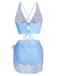 2PCS Blue 1950s Plaids Swimsuit & Mesh Cover-Up — because 1950s glamour never goes out of style