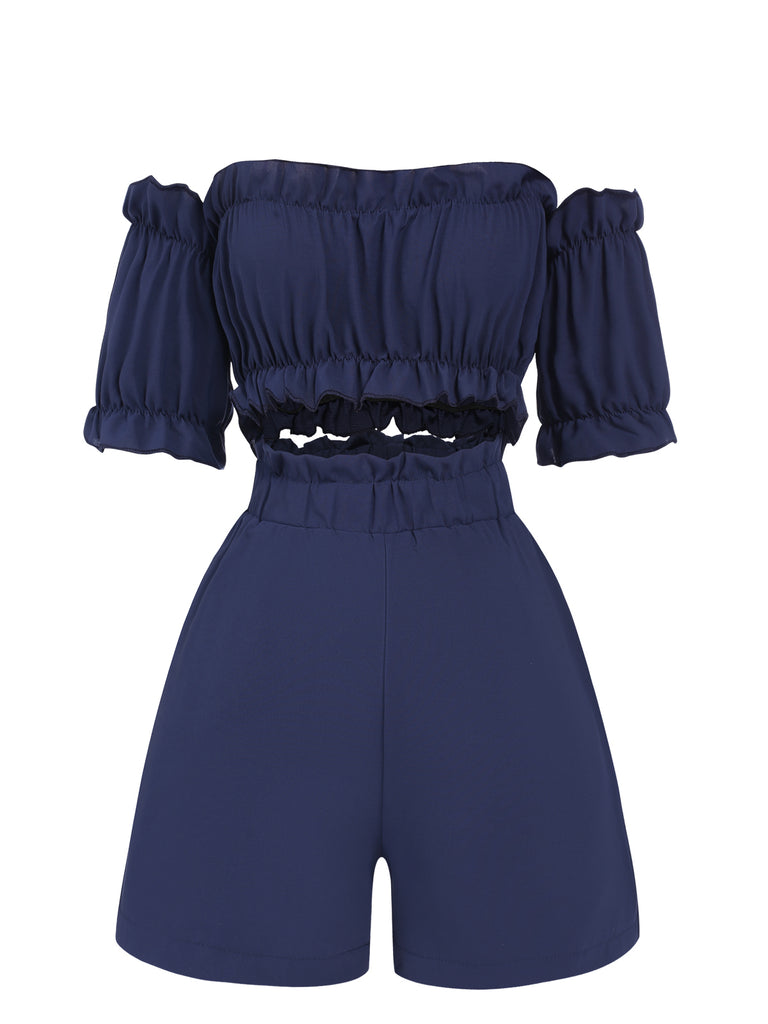 2PCS Blue 1950s Strapless Smocked Top & Shorts, vintage top, retro blouse - perfect for women who love vintage and retro fashion
