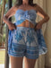 2PCS Blue 1960s Floral Front Slit Top & Shorts - vintage fashion, retro style