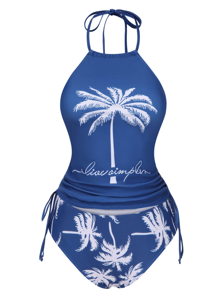 She's wearing 2PCS Blue 1960s Knot Tropical Print Halter Swimsuit and the whole beach remembers the 1960s