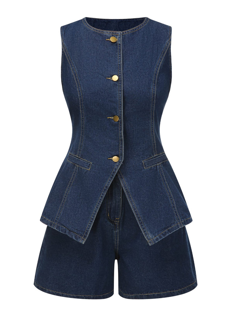 2PCS 1960s Solid Buttoned Denim | 1960s | vintage fashion, retro style