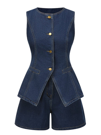 2PCS 1960s Solid Buttoned Denim | 1960s | vintage fashion, retro style
